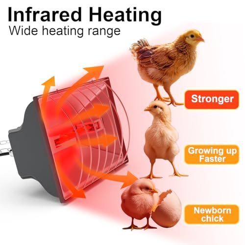 UTFEEDY Chicken Coop Heater, Aluminum Brooder Heater Lamp for 30 Chicks or Duckling - Grey, Aluminum & Carbon Steel & Iron & Metal - Image 4