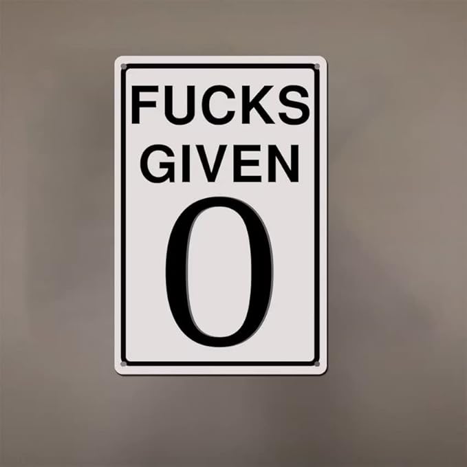 0 Fucks Given 12x8 Tin Sign Parody Speed Limit Sign Funny Garage Man Cave Decor, Use Indoor/Outdoor
