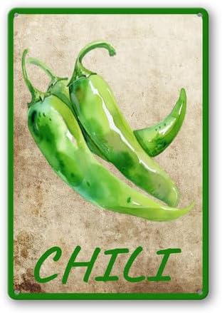 Vegetables Metal Sign Vintage Decor Chili Sign Farm Wall Decor Sturdy Rust Waterproof Aluminum Signs for Outdoor Yard Garden Easy to Install 5.5x8inch