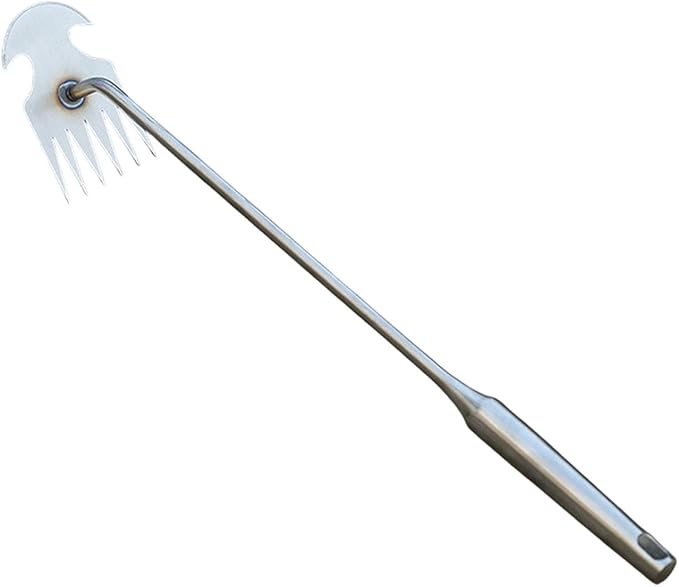 Weeds Puller Weeding Rake, with Handle, Uprooting Garden Weeding Tool Stainless Steel for Lawn Farm Outdoor Backyard, 6 Teeth, 48.5cmx10.5cmx6.5cm