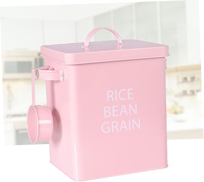 Airtight PET Food Storage Container Metal Grain Bucket with Moisture Features for Dog Cat Food Includes Spoon 5L Capacity