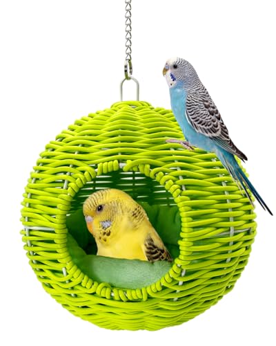Chewproof Steel Frame Bird Nest for Cage, Washable Small Bed Hammock - S-Long Chain-green for Small Birds, Chew-resistant Steel Frame by Jevnd