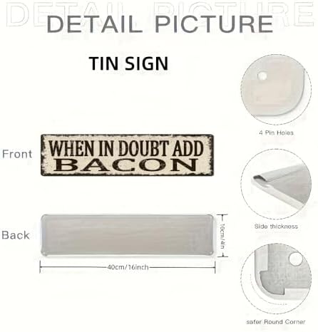 When In Doubt Add Bacon Metal Tin Signs Patriotic Gift, Retro Vintage Metal Tin Aluminum Sign Poster With Artworks, Funny Home Family Restaurant Wall Art Decoration Painting, 4x16 Inch