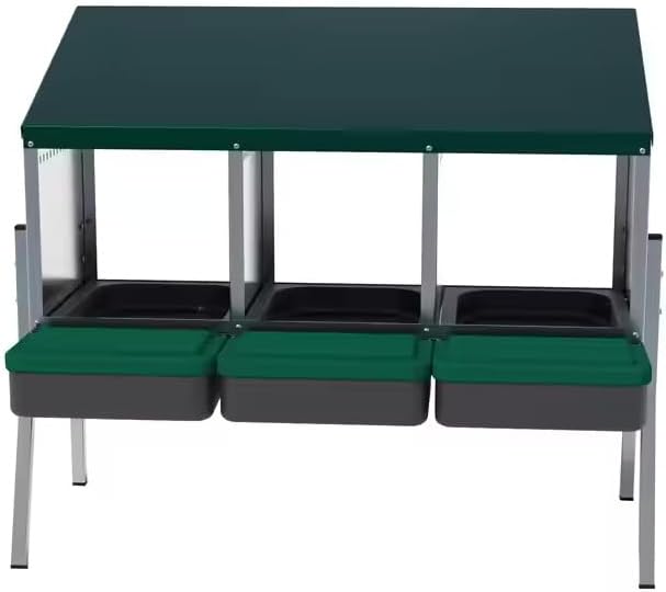 Hatching Time EggHouse Galvanized 3 Bay Nesting Box with Triple Roll Away Egg Collection Trays and Metal Legs, Freestanding Chicken Coop Hen Laying System for Farm Flocks, Up to 30 Hens