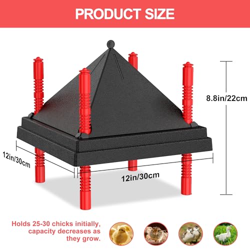 Chick Brooder Heating Plate with Anti Stand Cone - 12" x 12" with Fixed Temp, Black, Acrylonitrile Butadiene Styrene (ABS), 12"x12" Fixed Temp Black - Image 3