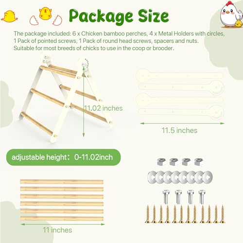 Bamboo Adjustable Chicken Perch with Roost Bar for Coop - Metal, 10 Pack - Image 6