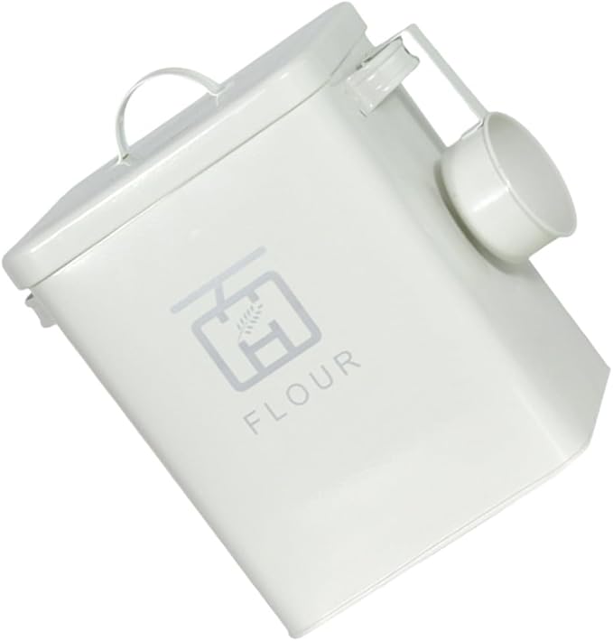 TOYANDONA Iron Flour Storage Bucket and Household Rice Container, Airtight Vintage White Metal Food Storage Bin for Kitchen Pantry Organization, Moisture-proof Multi-function Rice and Flour