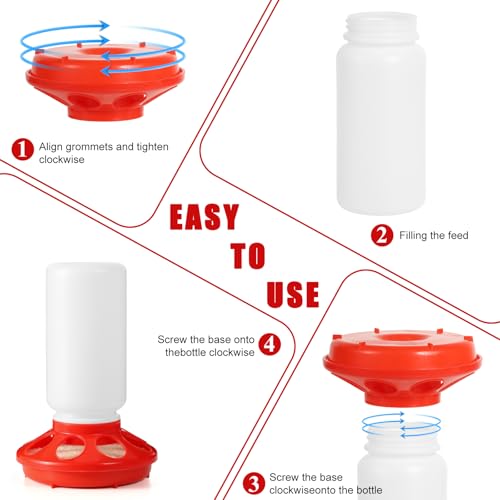 7PCS Chick Feeder and Waterer Kit with Wooden Perch,Baby Poultry Starter Set with Chick - Plastic, 16 ounces - Image 6