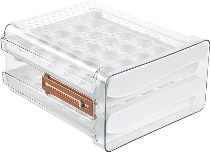 Sooyee 60 Capacity Egg Container for Refrigerator, Household Egg Holder for Fridge, Transparent 2 Drawers Chicken Egg Storage Container,White