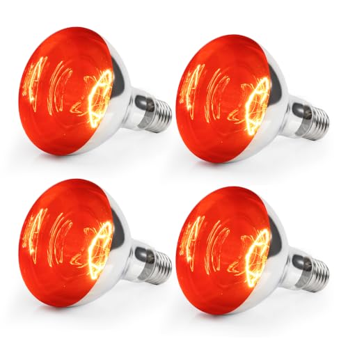Lustaled 250W Red Heat Lamp Bulbs, Brooder Heat Lamps for Chickens-4Pack - Glass by Lustaled