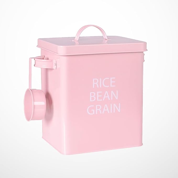 Milisten Pink Pet Food Storage Container Airtight Metal Grain Storage Bin with Spoon Moisture Proof for Dogs and Cats