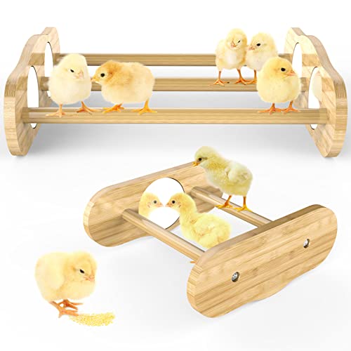Bamboo Chick Perch with Mirror, 2 Pack - 2 in 1 Chicken perches by Ensayeer