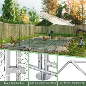 Large Metal Chicken Coop, Walk-in Chicken Run Cages with Waterproof and Anti-Ultraviolet Cover for Outside(10' L x 26 W x 6.56' H) Spire Top