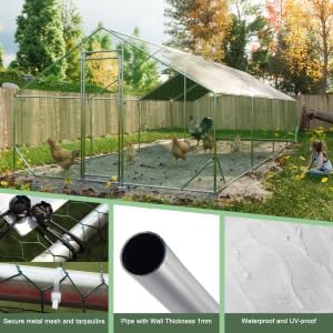 Large Metal Chicken Coop, Walk-in Chicken Run Cages with Waterproof and Anti-Ultraviolet Cover for Outside(10' L x 26 W x 6.56' H) Spire Top
