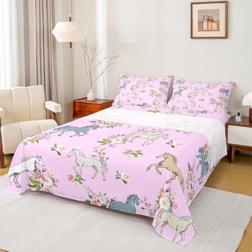 Erosebridal Horse Bed Sheets Twin Rose Sheet Set for Girls Boys Kids Teens Western Cowboy - Multi 19, Microfiber, 3 Pack - Image 3