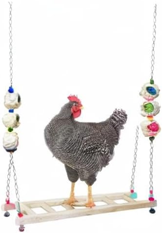 Vehomy Chicken Swing and Perch - Wood Ladder Stand Toy for Hens - Handmade Coop Swing Toys for Chicks, Roosters