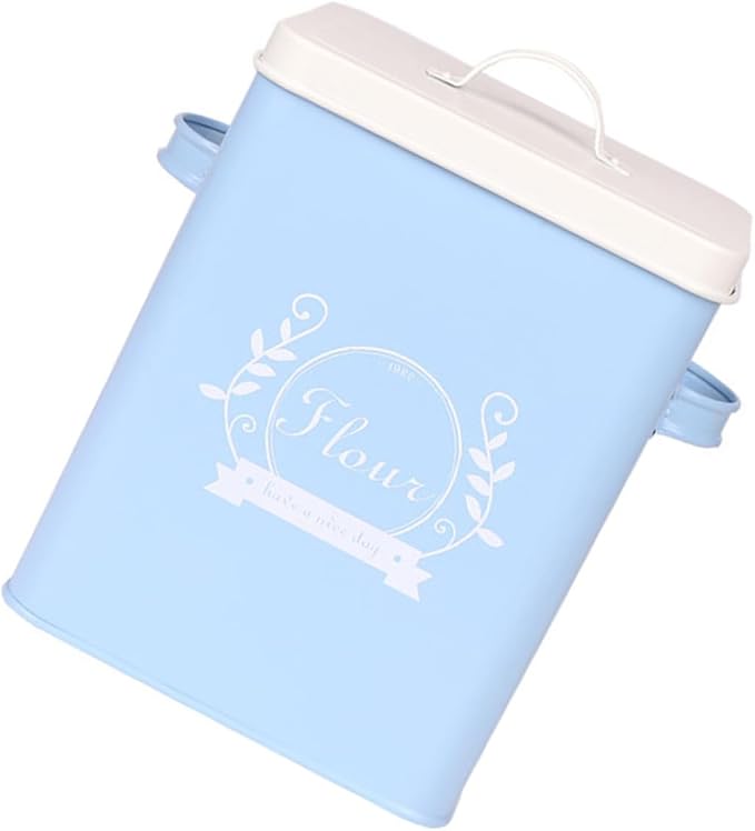 Iron Rice Bucket and Bread Storage Box, Galvanized Metal Kitchen Organizing Container, Blue Multi-function Grain and Snack Storage Bin for Home Use