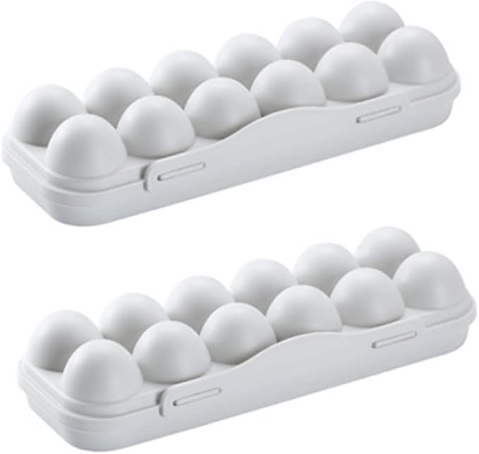 Egg Storage Container 2 Pack 12 Grids Egg Trays Fridge Pp Material Stacking Design (grey)