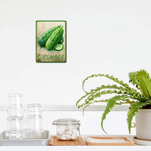 Vegetables Metal Sign Vintage Decor Cucumber Sign Farm Wall Decor Sturdy Rust Waterproof Aluminum Signs for Outdoor Yard Garden Easy to Install 12x16inch