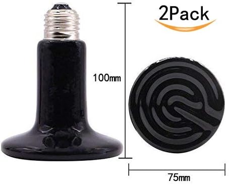 CTKcom 2-Pack 150W 110V Reptile Heat Lamp Ceramic Infrared Heat Emitter Bulb Pet Lamp,No Harm No Light Infrared Heat Emitter Brooder Lamp for Pet Coop Heater Reptile Chicken Turtle Heat Lighting,Black