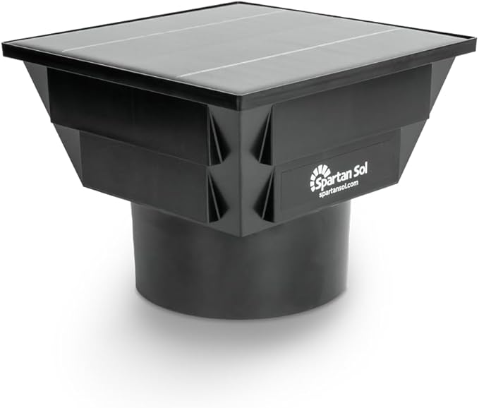 Solar Ventilation Fan - Universal Fit for 3” and 4” Pipes - Portable Exhaust Fan For Porta Potty, Sheds, Dog Houses, Green Houses - Compact size 6”x6”x4.5”