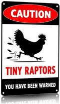Caution Tiny Raptors Sign Aluminum Chicken Coop Signs for Farm Kitchen Rooster Hen House Decor Beware of Chicken Signs for Chicken Lady Lovers, 12x16inches