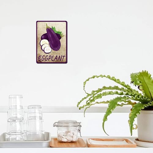 Vegetables Metal Sign Vintage Decor Eggplant Sign Farm Wall Decor Sturdy Rust Waterproof Aluminum Signs for Outdoor Yard Garden Easy to Install 12x16inch