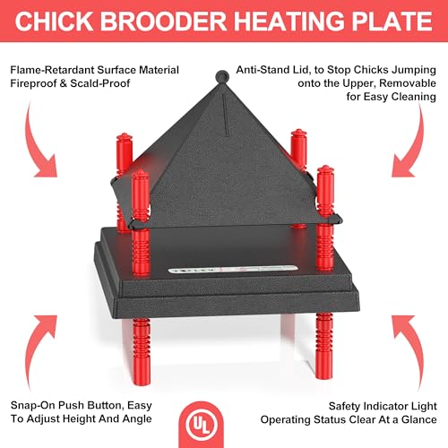 Chick Brooder Heating Plate with Anti Stand Cone - 12" x 12" with Fixed Temp, Black, Acrylonitrile Butadiene Styrene (ABS), 12"x12" Fixed Temp Black - Image 5