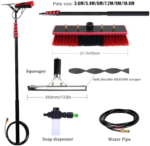 WaterFed Window Cleaning Pole with Brush Squeegee & Soap DispenserEfficient Solar Panel & Glass Cleaning Tool for Easy Reach and StreakFree Shine