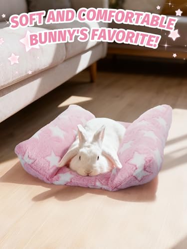 MEWTOGO 15.7" x 14" Bunny Bed for Rabbit Cage - 15.7 x 14In, Pink - Star, flannel, Thickened & Soft - Image 4