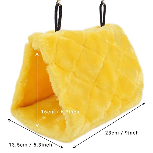 Pet Bird Nest Hammock Hanging Cave Cage Plush Snuggle Happy Hut Tent Bed - Medium (9"x 5.31"x 6.3"), Yellow, Cotton - Image 5