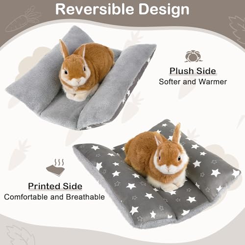 15"x14" Soft Plush Rabbit Bed Washable Cuddle Mat for Small Pets - Medium, Grey Stars, Polyester - Image 3