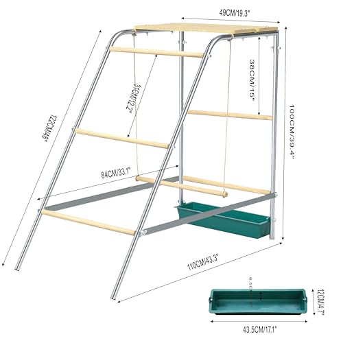 Chicken Roosting Bars with Swing and Drink Trough - 43.3'LX 19.3' W X 39.4' H, sliver, Galvanized Steel+Wood, Roosting Bars for Chickens in Coop - Image 2