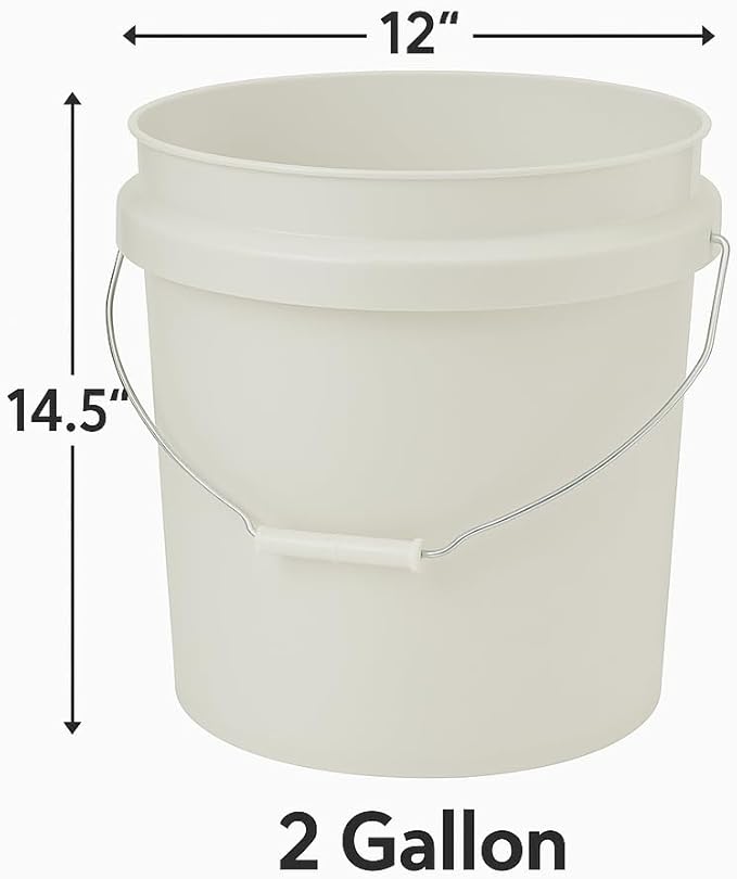 2-Gallon Plastic Utility Bucket with Comfort Grip Handle – Durable Round Pail for Cleaning, Gardening, Mixing & Storage, Lightweight White (1 Pack)
