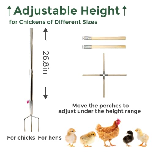 Chicken Perch Toy for Coop, Adjustable Chicken Roosting Bars - H=61.2inches, Natural, Steel-Wood Hybrid - Image 4