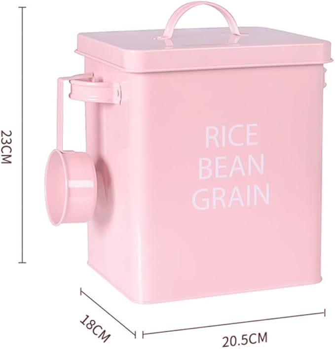 Milisten Pink Pet Food Storage Container Airtight Metal Grain Storage Bin with Spoon Moisture Proof for Dogs and Cats