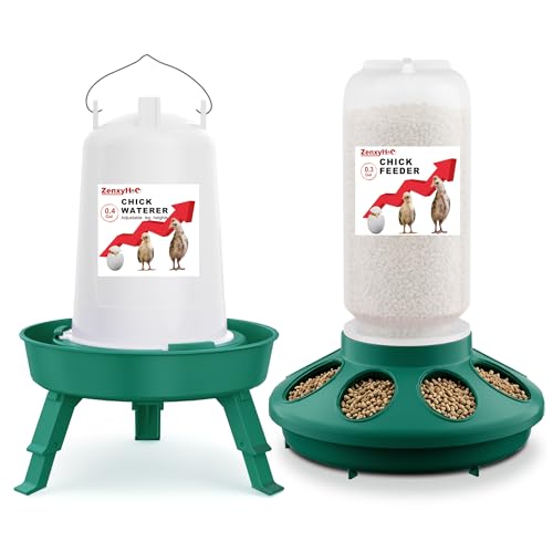 2-in-1 Chick Starter Set: 0.3 Gal Feeder & 0.4 Gal Waterer Green - BPA-Free Plastic (Semi-Transparent), 1.5 liters, 2 Pack by ZenxyHoC