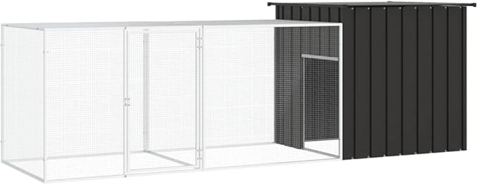 Large Galvanized Steel Chicken Coop, Outdoor Metal Poultry Run for Small Animals, Expandable Walk-in Hen House with Lockable Door, Anthracite