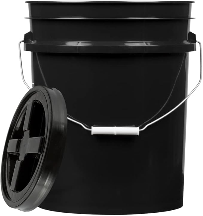 House Naturals 5 Gallon Plastic Black Bucket Food Grade BPA Free with Black Screw on Air Tight Lid(Pack of 2) Made in USA Pail