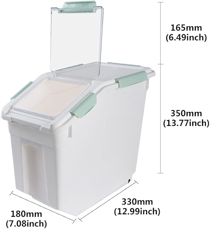 Saim Rice Container 25 lbs, Large Airtight Flour Storage Container with Wheels Measuring Cup, 2 Pack a Set BPA free Food Bin Grain Organizer Box for Dry Baking Supplies Kitchen Pantry Cereal (Green)