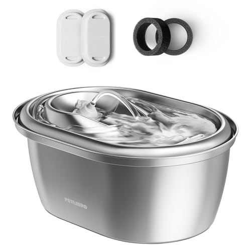 PETLIBRO Stainless Steel Cat Water Fountain, 101oz/3L Automatic Water Dispenser for Cats - 3L + 2 Filters, Metal, 3 liters by PETLIBRO