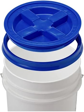 House Naturals 5 Gallon Made in USA Food Grade Plastic Bucket with Blue Screw On Air Tight Double Gasket lid, (Pack of 2)