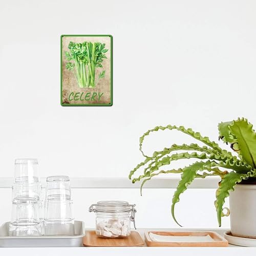 Vegetables Metal Sign Vintage Decor Celery Sign Farm Wall Decor Sturdy Rust Waterproof Aluminum Signs for Outdoor Yard Garden Easy to Install 8x12inch