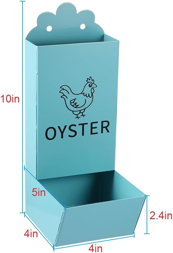2 Pack Metal Chicken Feeder, Oyster Shell and Grit Feeder Hanging/Ground Chicken Coop Feeder with Durable Iron Construction for Hens & Chicks (Blue & White)