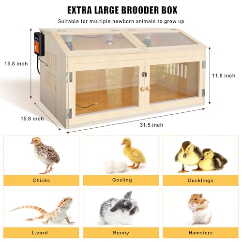 Intelligent Chicken Brooder Box for Chick with Smart Thermostat 32" Wide - Wood - Image 6