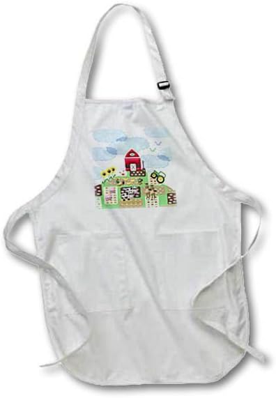 3dRose Farm with Barn, Tracker, Flowers, and Animals-Medium Length Apron, 22 by 24-inch, with Pouch Pockets (apr_184061_2)