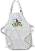 3dRose Farm with Barn, Tracker, Flowers, and Animals-Medium Length Apron, 22 by 24-inch, with Pouch Pockets (apr_184061_2)