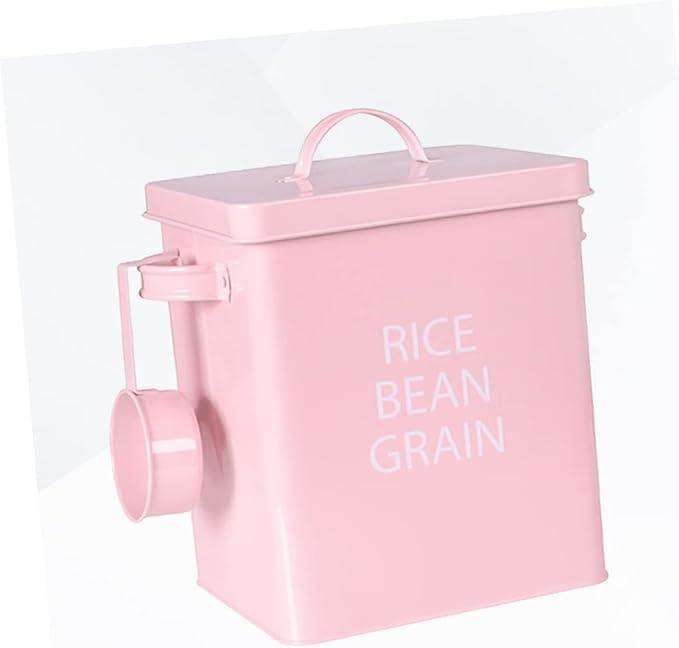 Pink Pet Food Storage Barrel Airtight Metal Container with Spoon for Dog and Cat Food Moisture- Durable Design for Grain Storage