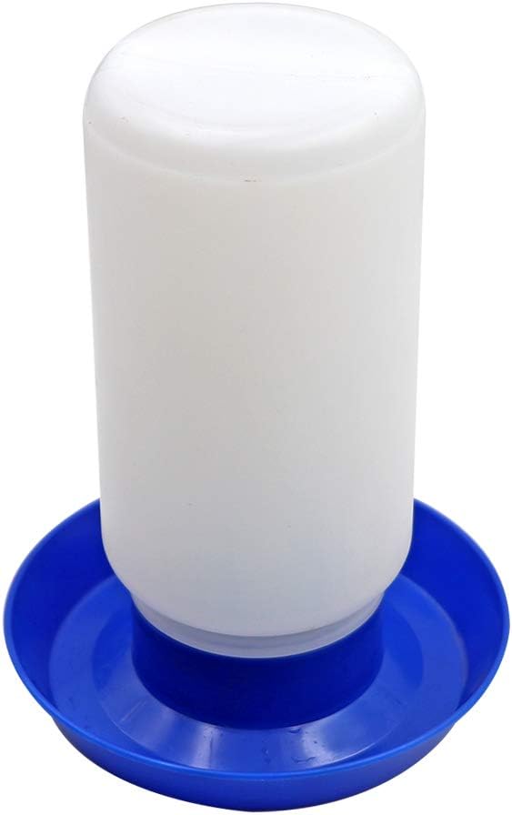 Poultry Water Jug Automatic Poultry Waterer Small Poultry Water Containers Drinkers for Chickens Birds Pigeon Quail 1L (Blue and White)