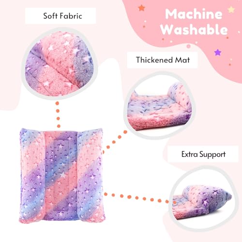 Rabbit Bed with Pillows, Dual-Sided 17"x15" Washable Lounger Pad - 17 x 15 x 4 inches, Rainbow Star, Polyester - Image 2